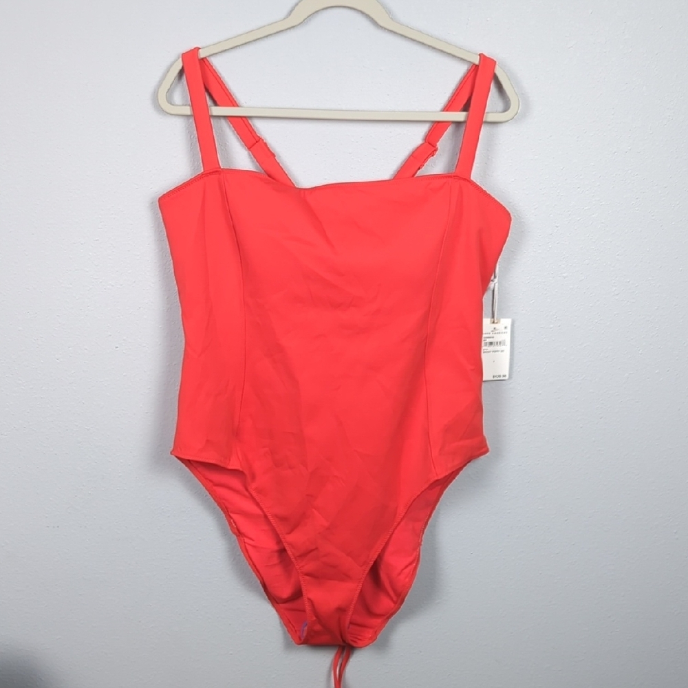 Good American Bright Poppy Red One Piece Lace Up Swimsuit Sz 7 (Women's 4XL)